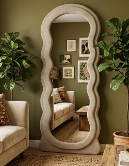 Waved Full Length Fabric Mirror – Handcrafted Statement Wall Décor