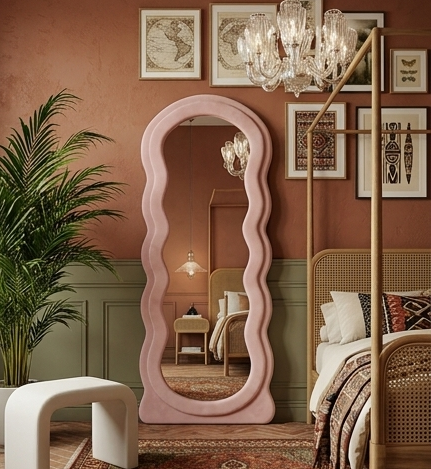 Waved Full Length Fabric Mirror – Handcrafted Statement Wall Décor