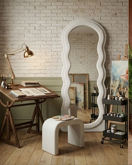 Waved Full Length Fabric Mirror – Handcrafted Statement Wall Décor