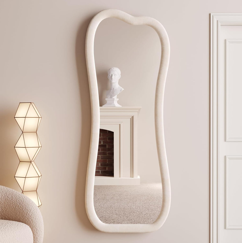 Wavy Mirror – Cream Flannel Frame Full-Length Statement Décor