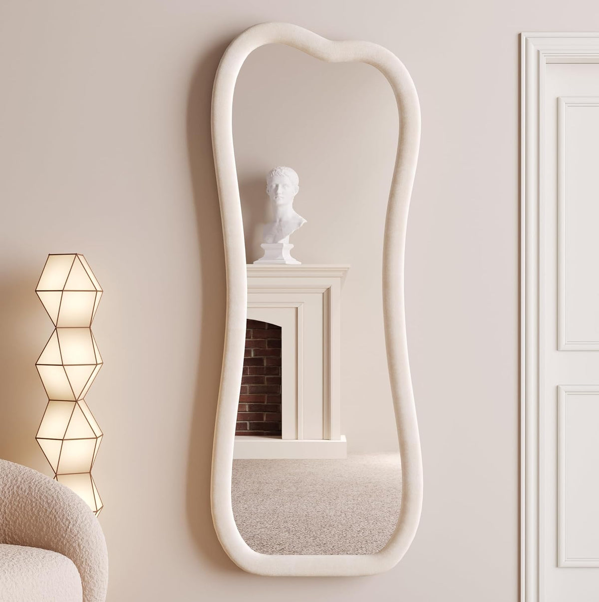 Wavy Mirror – Cream Flannel Frame Full-Length Statement Décor