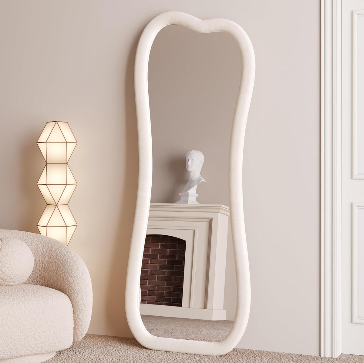 Wavy Mirror – Cream Flannel Frame Full-Length Statement Décor