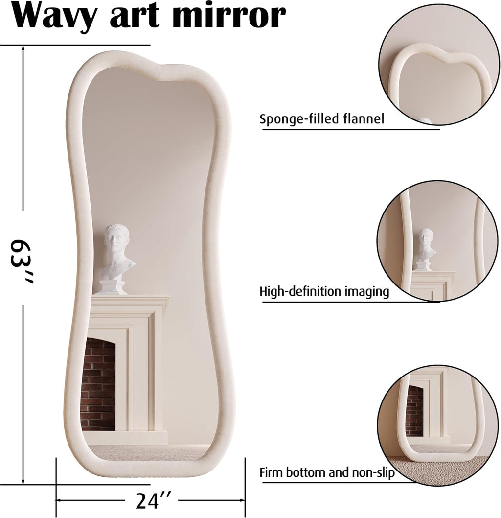 Wavy Mirror – Cream Flannel Frame Full-Length Statement Décor