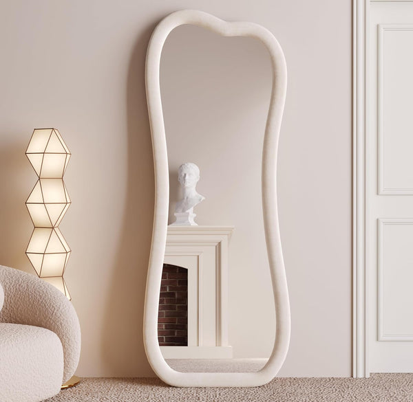 Wavy Mirror – Cream Flannel Frame Full-Length Statement Décor