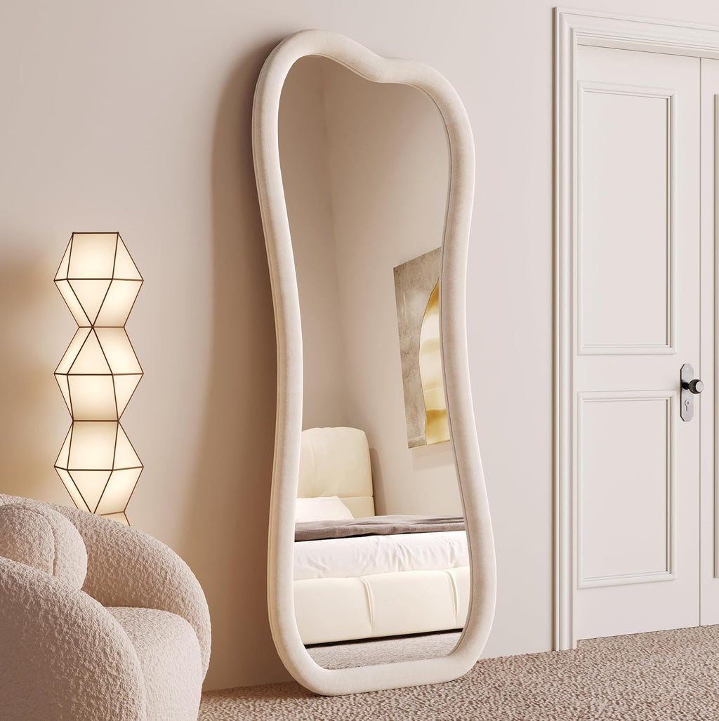Wavy Mirror – Cream Flannel Frame Full-Length Statement Décor