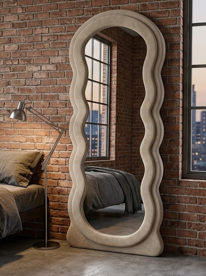 Waved Full Length Fabric Mirror – Handcrafted Statement Wall Décor
