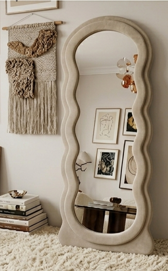 Waved Full Length Fabric Mirror – Handcrafted Statement Wall Décor
