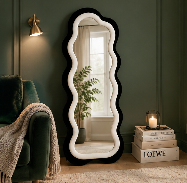 Classy Waved Reflekt Mirror – Double-Layer Two-Tone Fabric Décor