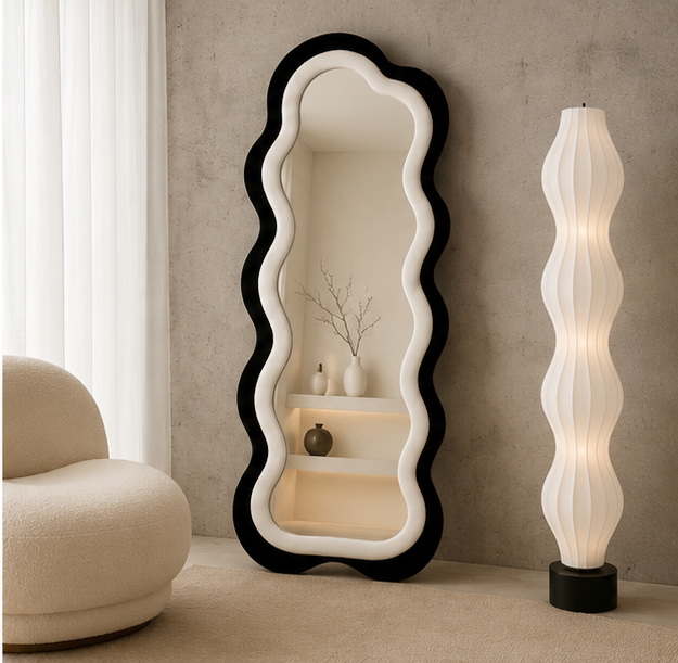 Classy Waved Reflekt Mirror – Double-Layer Two-Tone Fabric Décor