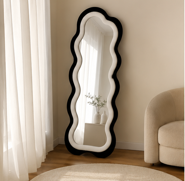 Classy Waved Reflekt Mirror – Double-Layer Two-Tone Fabric Décor