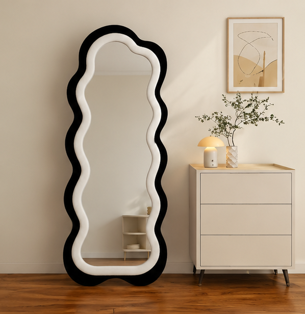 Classy Waved Reflekt Mirror – Double-Layer Two-Tone Fabric Décor