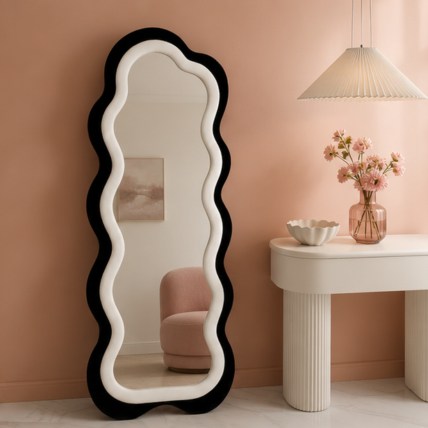 Classy Waved Reflekt Mirror – Double-Layer Two-Tone Fabric Décor