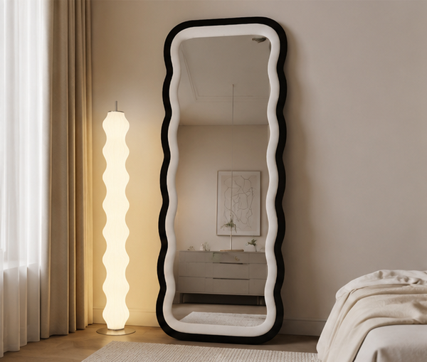 Waved Dual Tone Mirror – Black & White Fabric Statement Wall Décor