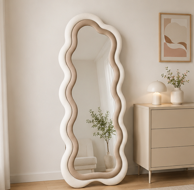Classy Waved Reflekt Mirror – Double-Layer Two-Tone Fabric Décor