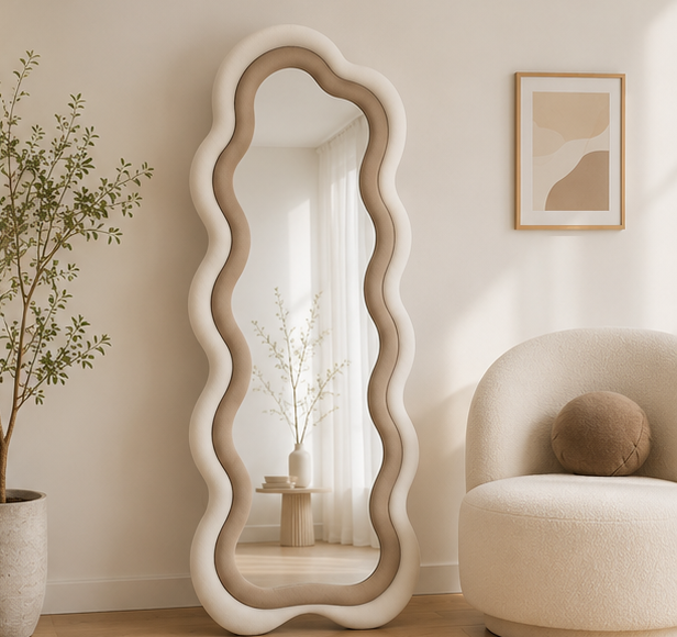 Classy Waved Reflekt Mirror – Double-Layer Two-Tone Fabric Décor
