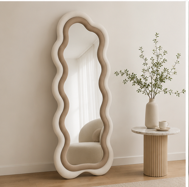 Classy Waved Reflekt Mirror – Double-Layer Two-Tone Fabric Décor
