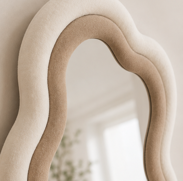 Classy Waved Reflekt Mirror – Double-Layer Two-Tone Fabric Décor