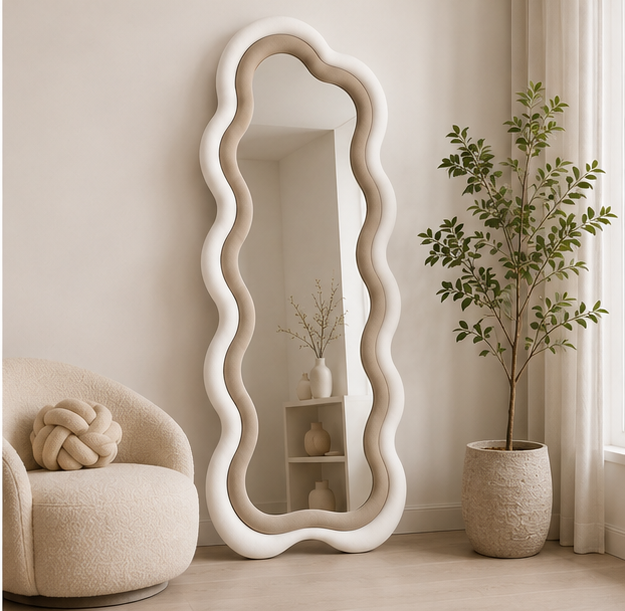 Classy Waved Reflekt Mirror – Double-Layer Two-Tone Fabric Décor