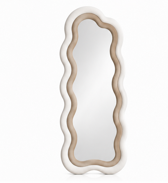 Classy Waved Reflekt Mirror – Double-Layer Two-Tone Fabric Décor
