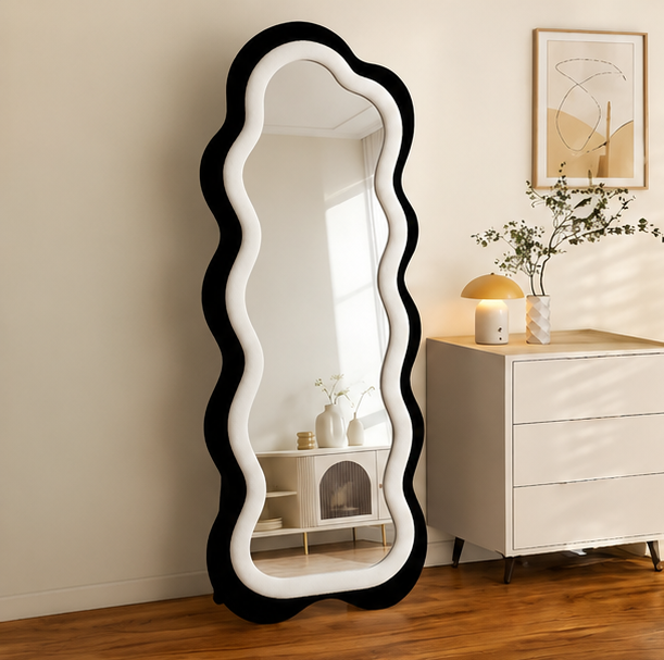 Classy Waved Reflekt Mirror – Double-Layer Two-Tone Fabric Décor