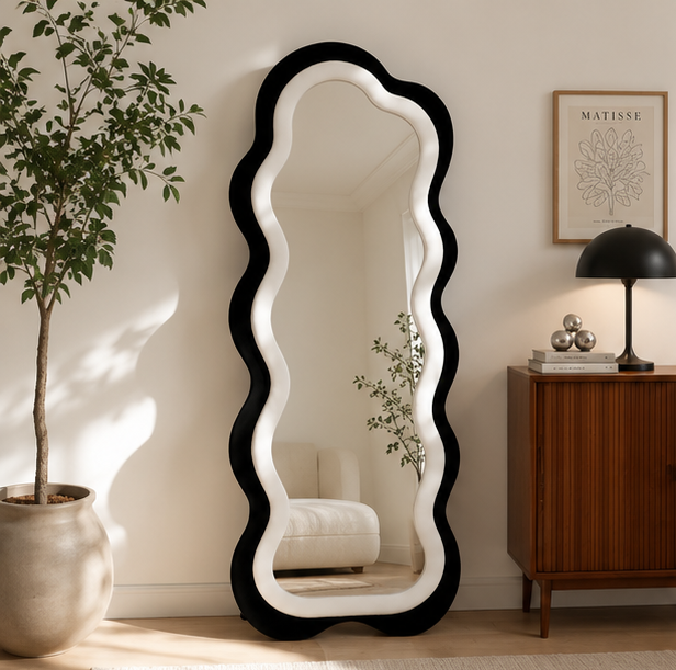 Classy Waved Reflekt Mirror – Double-Layer Two-Tone Fabric Décor