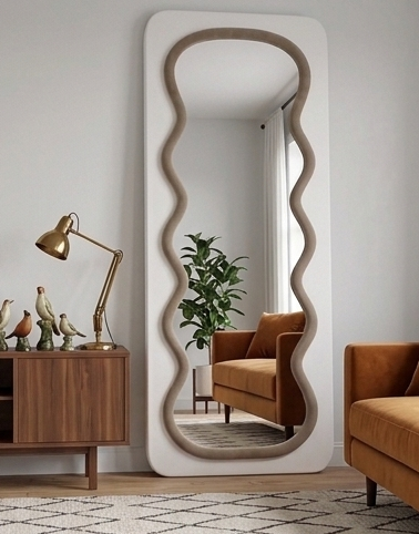 Luxury Wavy Trio Mirror – Two-Tone Fabric Statement Wall Décor