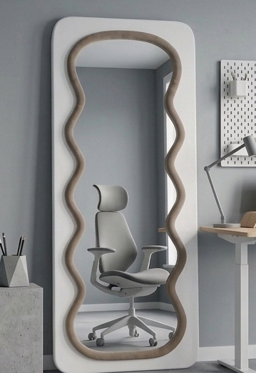 Luxury Wavy Trio Mirror – Two-Tone Fabric Statement Wall Décor