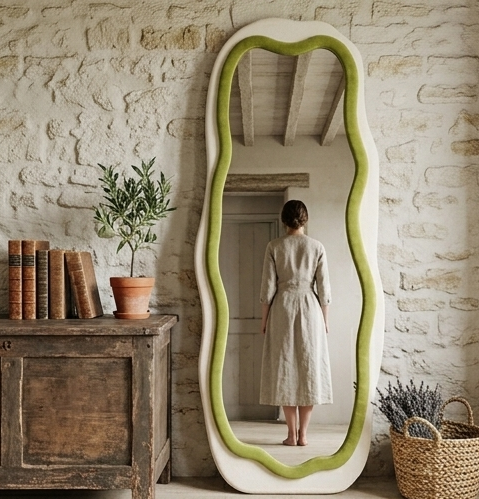 New Gen Wavy Mirror – Handcrafted Contrast-Trim Fabric Wall Décor