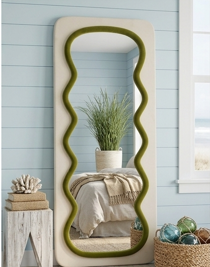 Luxury Wavy Trio Mirror – Two-Tone Fabric Statement Wall Décor