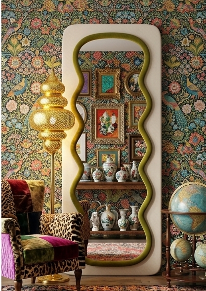 Luxury Wavy Trio Mirror – Two-Tone Fabric Statement Wall Décor