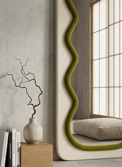 Luxury Wavy Trio Mirror – Two-Tone Fabric Statement Wall Décor