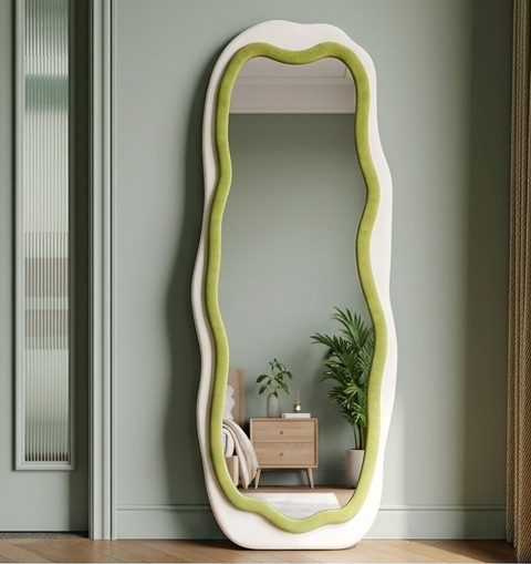 New Gen Wavy Mirror – Handcrafted Contrast-Trim Fabric Wall Décor