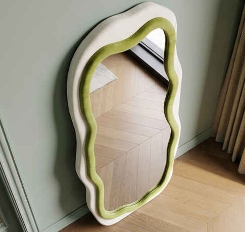 New Gen Wavy Mirror – Handcrafted Contrast-Trim Fabric Wall Décor
