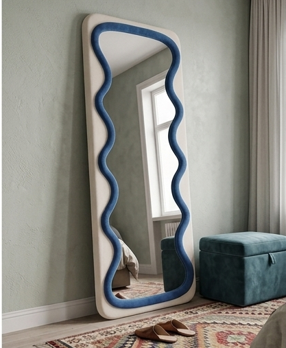 Luxury Wavy Trio Mirror – Two-Tone Fabric Statement Wall Décor