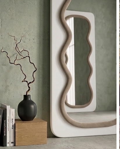 Luxury Wavy Trio Mirror – Two-Tone Fabric Statement Wall Décor