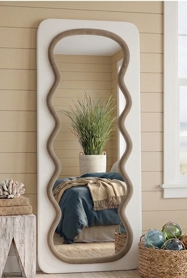 Luxury Wavy Trio Mirror – Two-Tone Fabric Statement Wall Décor