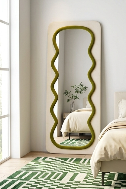 Luxury Wavy Trio Mirror – Two-Tone Fabric Statement Wall Décor