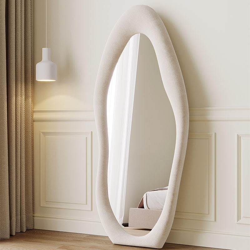 Viral Pinterest Cloud Mirror | Luxury Full Length Upholstered Mirror with Soft Sponge Padding |Modern Bedroom, Dressing Room & Studio Décor (Cream White, 60x160 cm) (White)