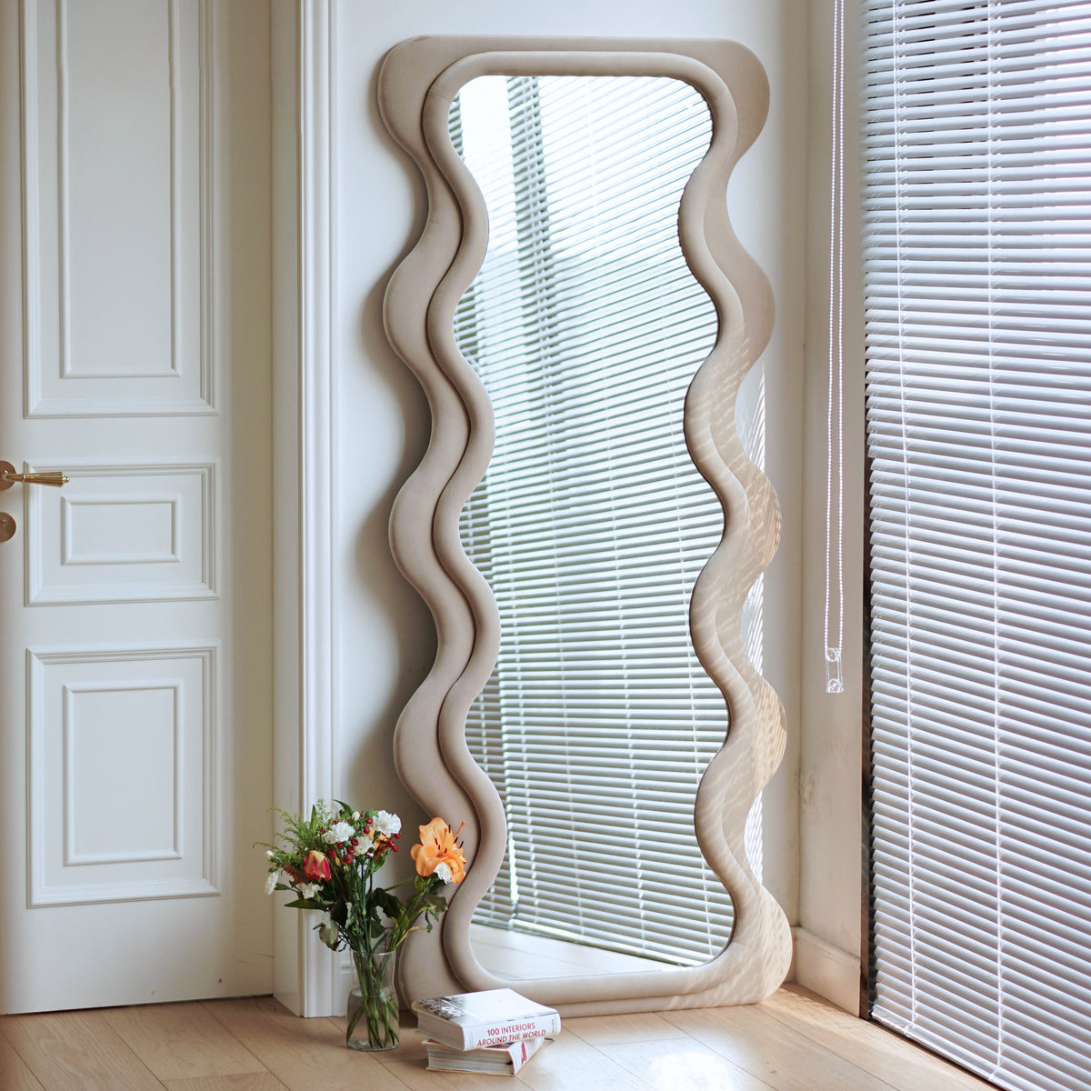 Waved Flat Top Fabric Mirror – Layered Statement Wall Décor