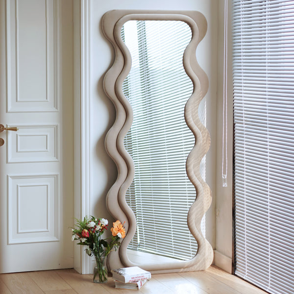 Waved Flat Top Fabric Mirror – Layered Statement Wall Décor