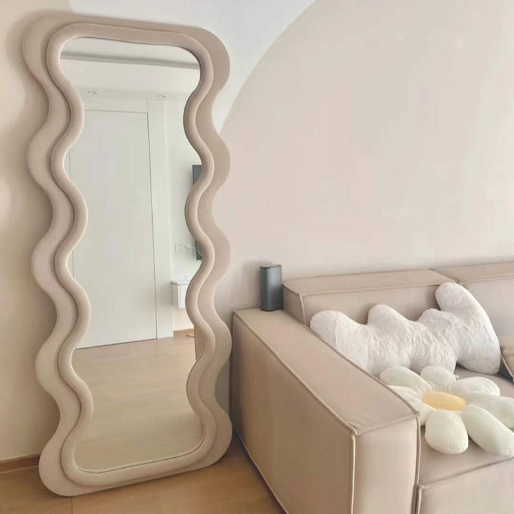 Waved Flat Top Fabric Mirror – Layered Statement Wall Décor