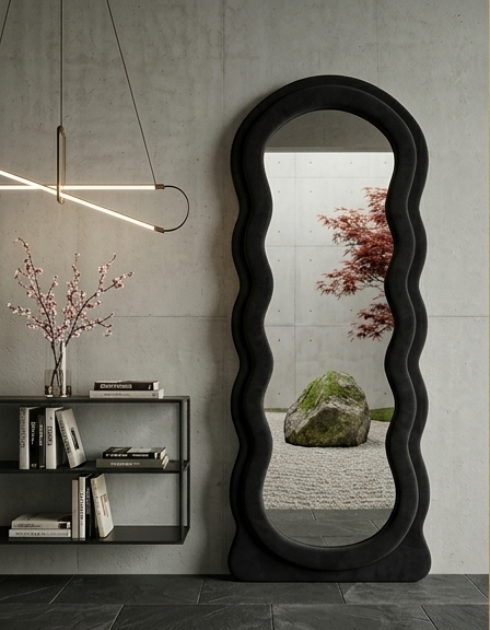 Waved Full Length Fabric Mirror – Handcrafted Statement Wall Décor