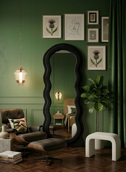 Waved Full Length Fabric Mirror – Handcrafted Statement Wall Décor