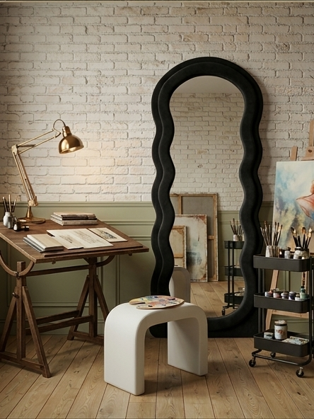 Waved Full Length Fabric Mirror – Handcrafted Statement Wall Décor