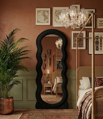 Waved Full Length Fabric Mirror – Handcrafted Statement Wall Décor