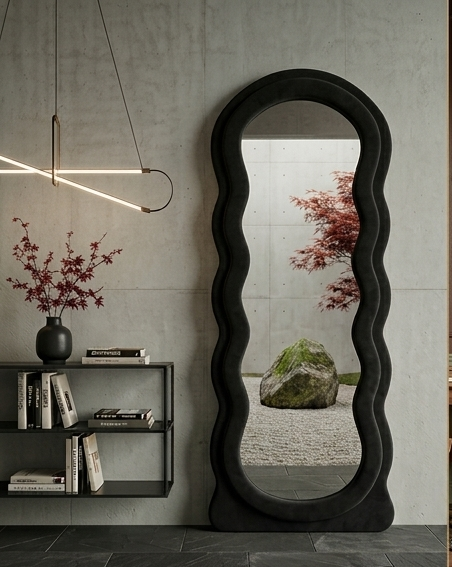 Waved Full Length Fabric Mirror – Handcrafted Statement Wall Décor
