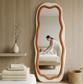 New Gen Wavy Mirror – Handcrafted Contrast-Trim Fabric Wall Décor