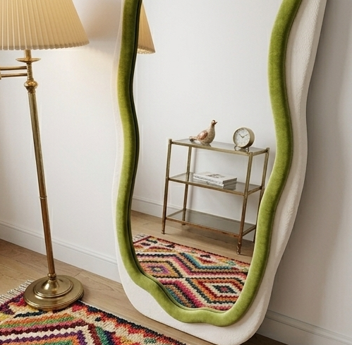 New Gen Wavy Mirror – Handcrafted Contrast-Trim Fabric Wall Décor