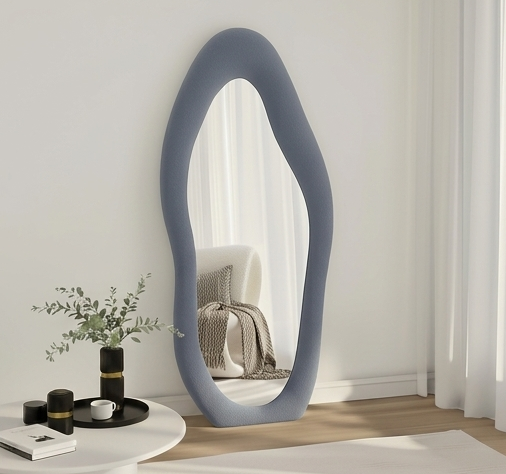 Viral Pinterest Cloud Mirror | Luxury Full Length Upholstered Mirror with Soft Sponge Padding |Modern Bedroom, Dressing Room & Studio Décor (Cream White, 60x160 cm) (Navy Blue))