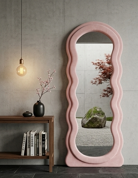 Waved Full Length Fabric Mirror – Handcrafted Statement Wall Décor